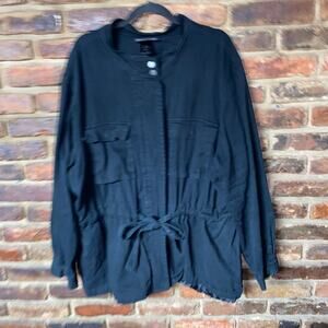 Ashley Stewart Black Tie Waist Button Down Lightweight Jacket Women's Size 26/28